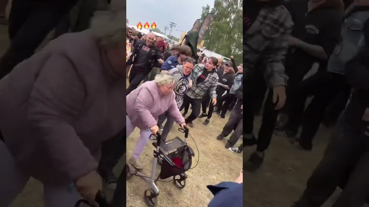Metalheads create protective moshpit around grandma so she can join the show at Sweden Rock Festival