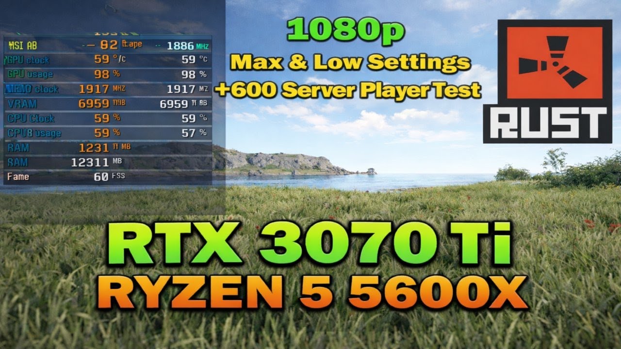 Rust FPS Test | RTX 3070 Ti | 1080p Max vs Low | +600 Players