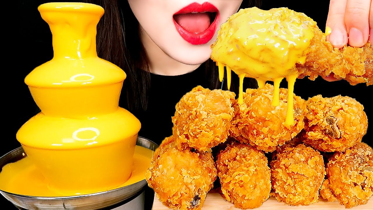 ASMR CHEESE FOUNTAIN FRIED CHICKEN PARTY 치즈분수 치킨 먹방 咀嚼音 チーズ噴水 チキン EATING SOUNDS MUKBANG モッパン