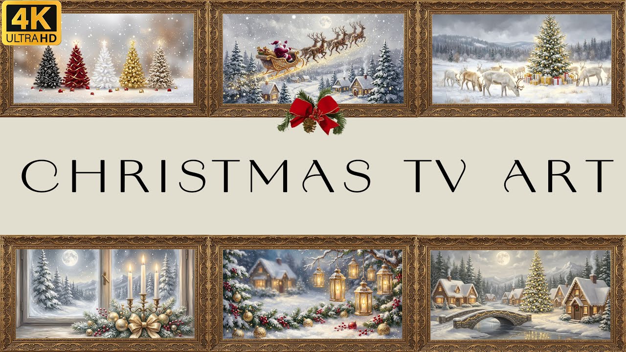 Vintage Gold Picture Frame Christmas TV Art | Winter Holiday Screensaver 4K