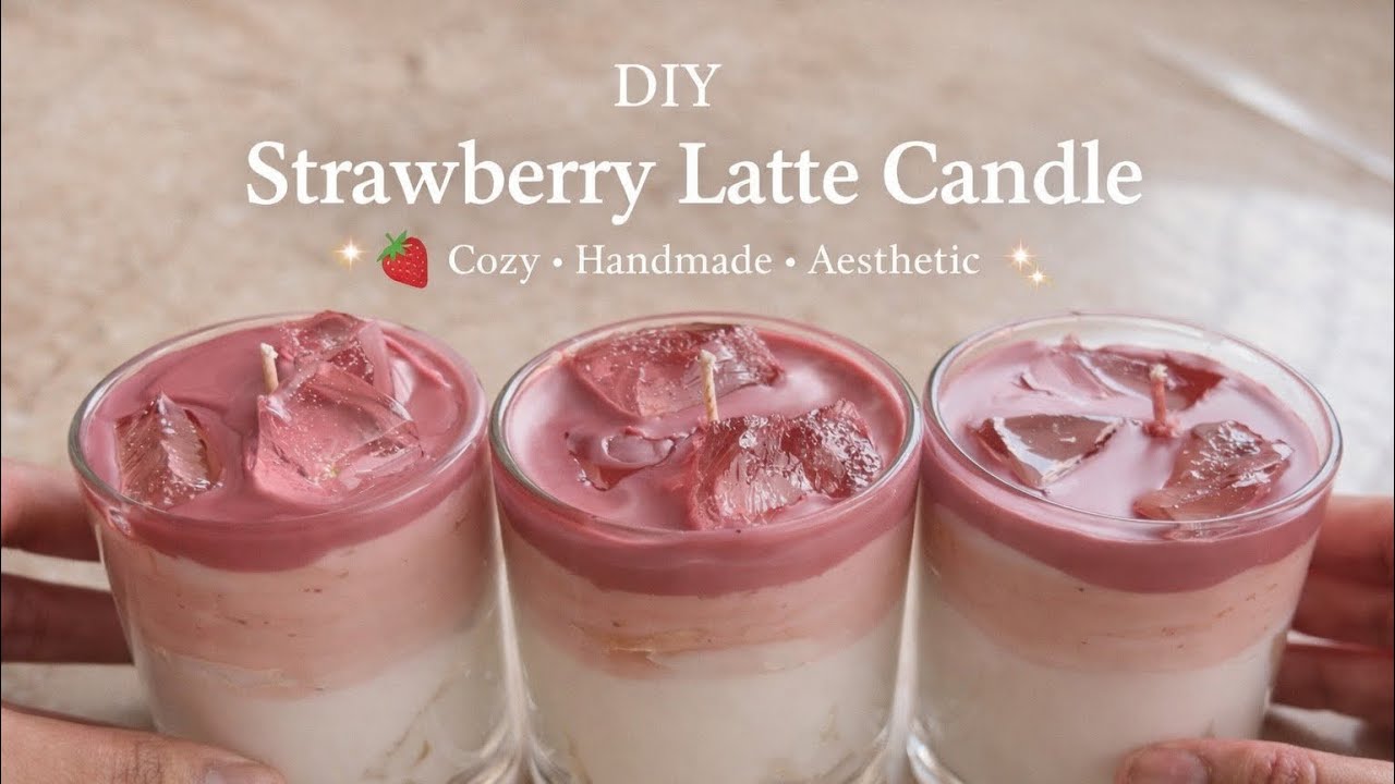 DIY strawberry latte candle makinh