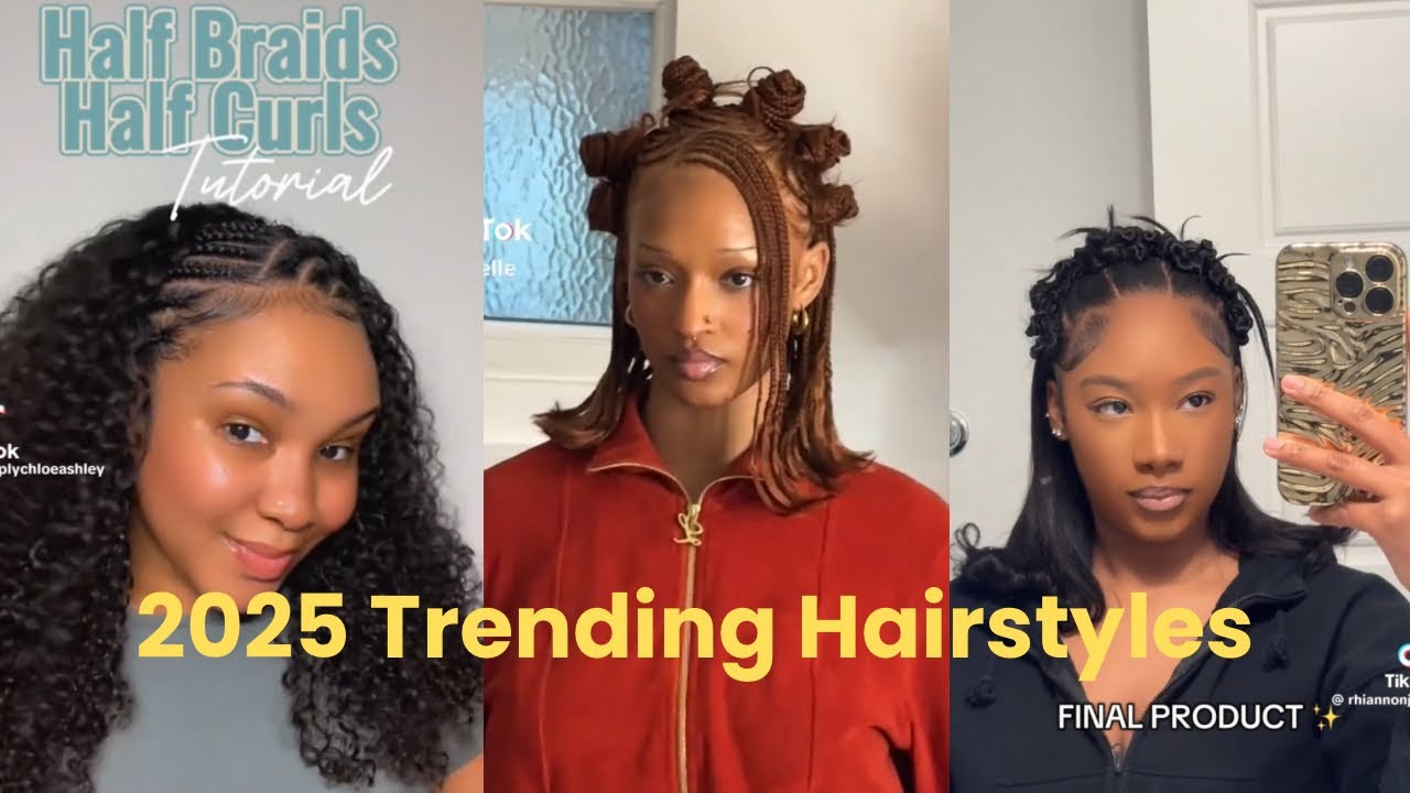 Hair Inspo: Bantu Knots Half Up Half Down + Fulani Braids with French Curls #tiktokcompilation 