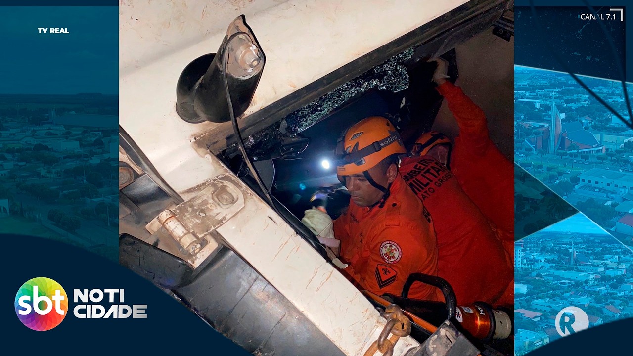 Corpo de bombeiros realiza atendimento à vítima de 51 anos preso à ferragens na MT 344