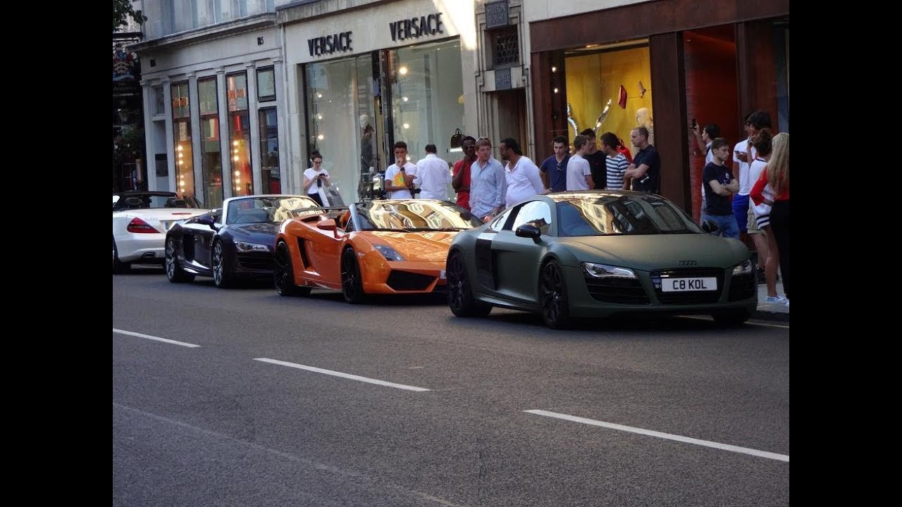 Supercars in London 5 - EPIC Supercar Show: 5x Aventadors, White Pagani Huayra, LOUD Accelerations!