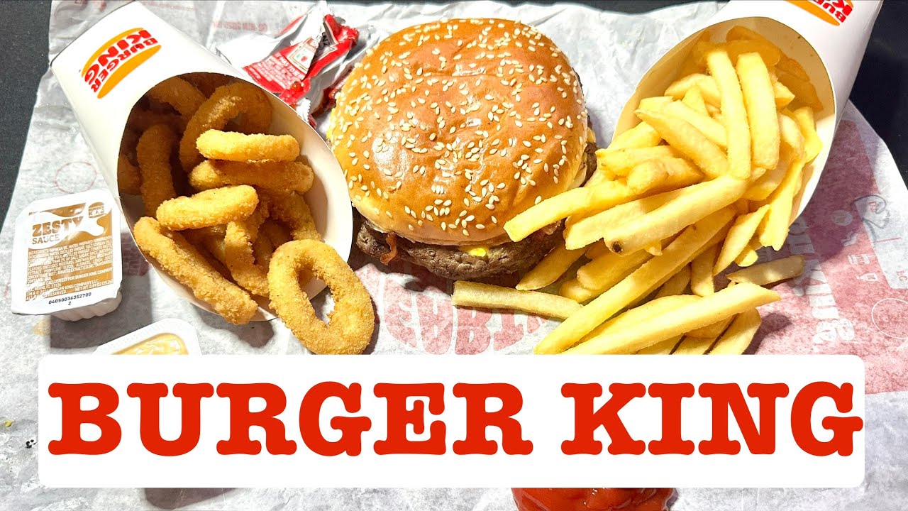 ASMR Burger King Bacon King, Fries, Onion Rings, Whispered Ramble Mukbang