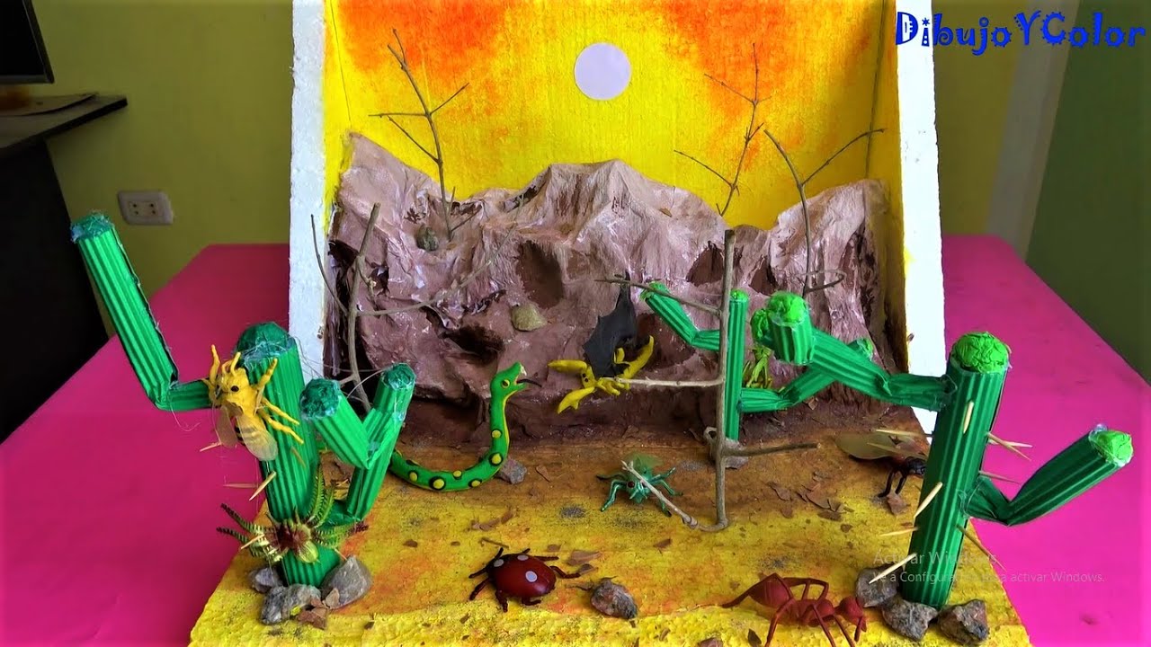 Como hacer MAQUETA de ECOSISTEMA TERRESTRE de DESIERTO/ DIORAMA/ DibujoYColor