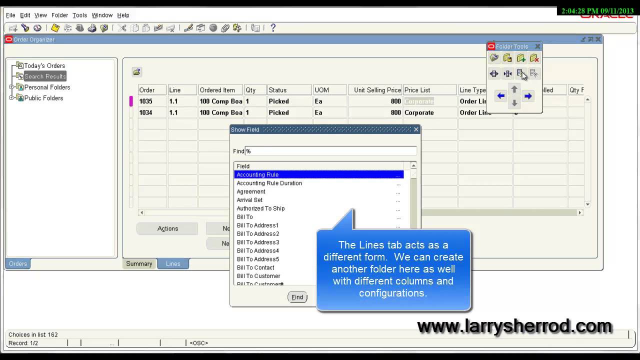 OM Order Organizer Folder Tools, Oracle Applicaitons Training