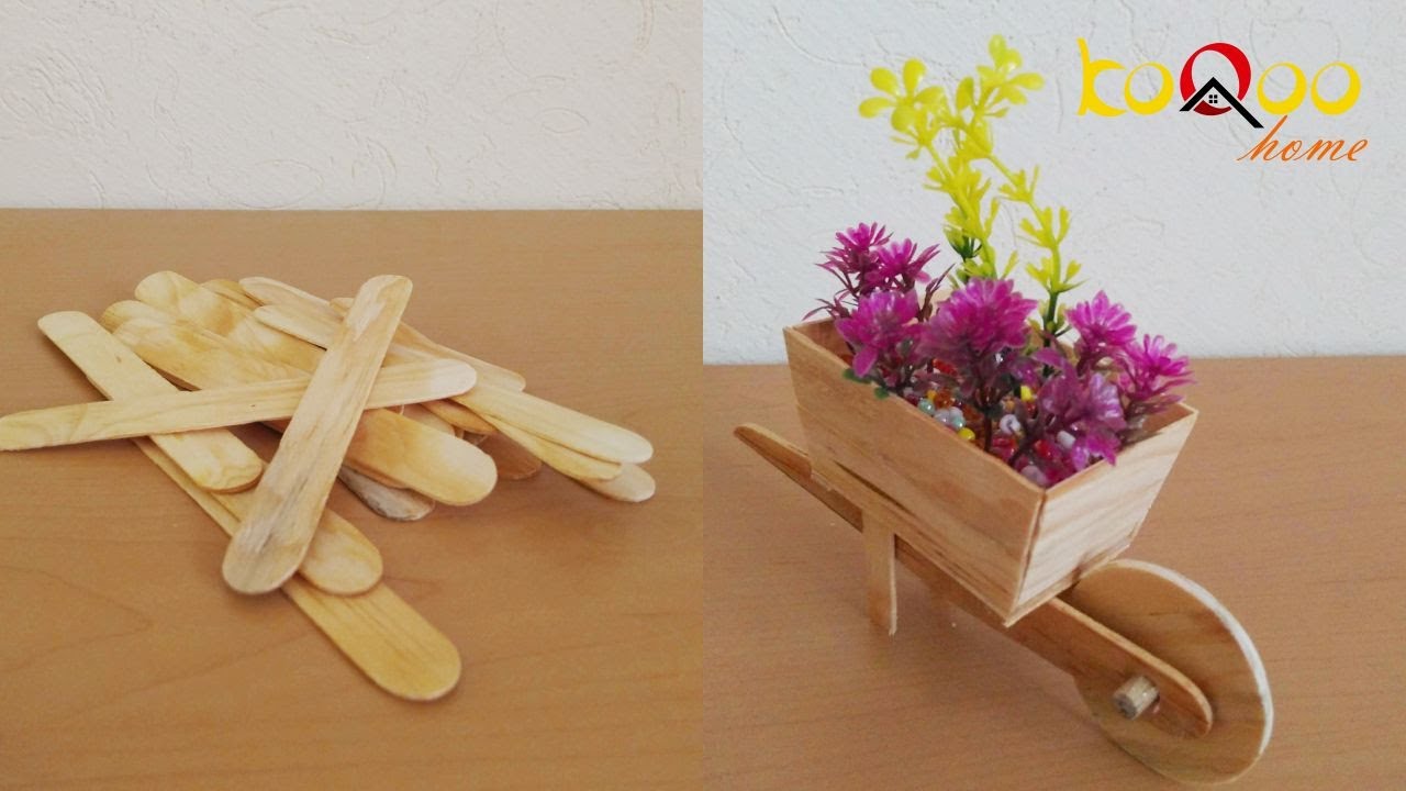 Como hacer una maceta carretilla con palitos de madera | koQoo home