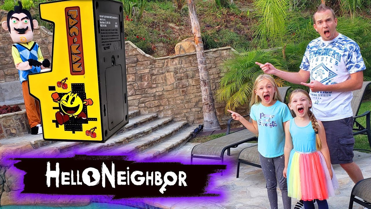 Hello Neighbor Steals Our Arcade Games! Mini Arcade Toy Scavenger Hunt!