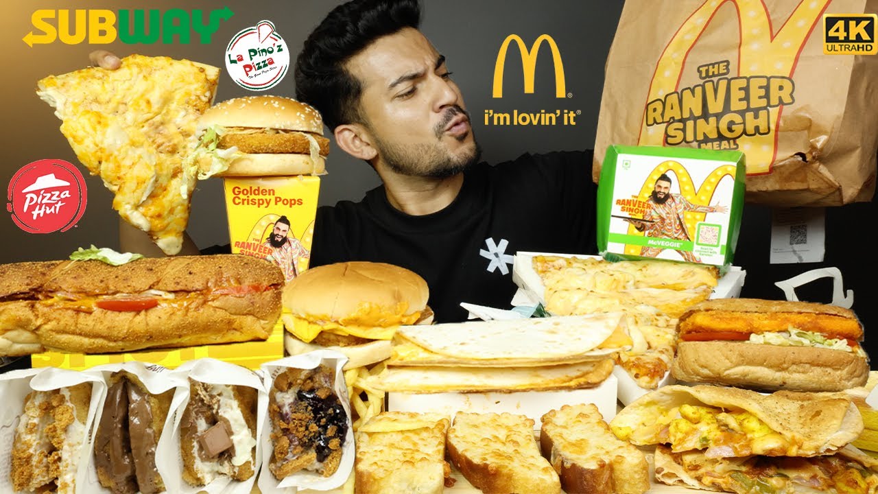 RANVEER SINGH'S MEAL, MAC PIZZA, CHEESY MELTS, PANEER QUESADILLA, CHEESE CAKE WAFFLES BOX MUKBANG