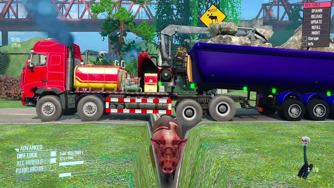 Spintires: Mudrunner | Blue Truck with Heavy Load Mud Wrestling Match Day99