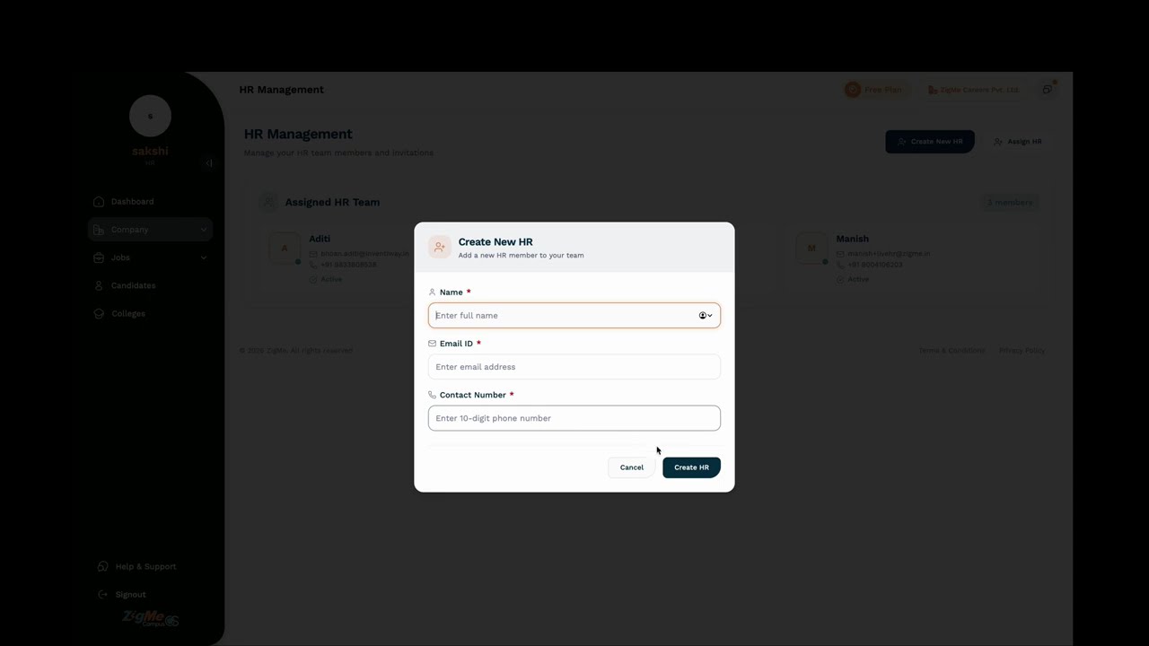 ZigMe: HR Campus Hiring Platform Demo