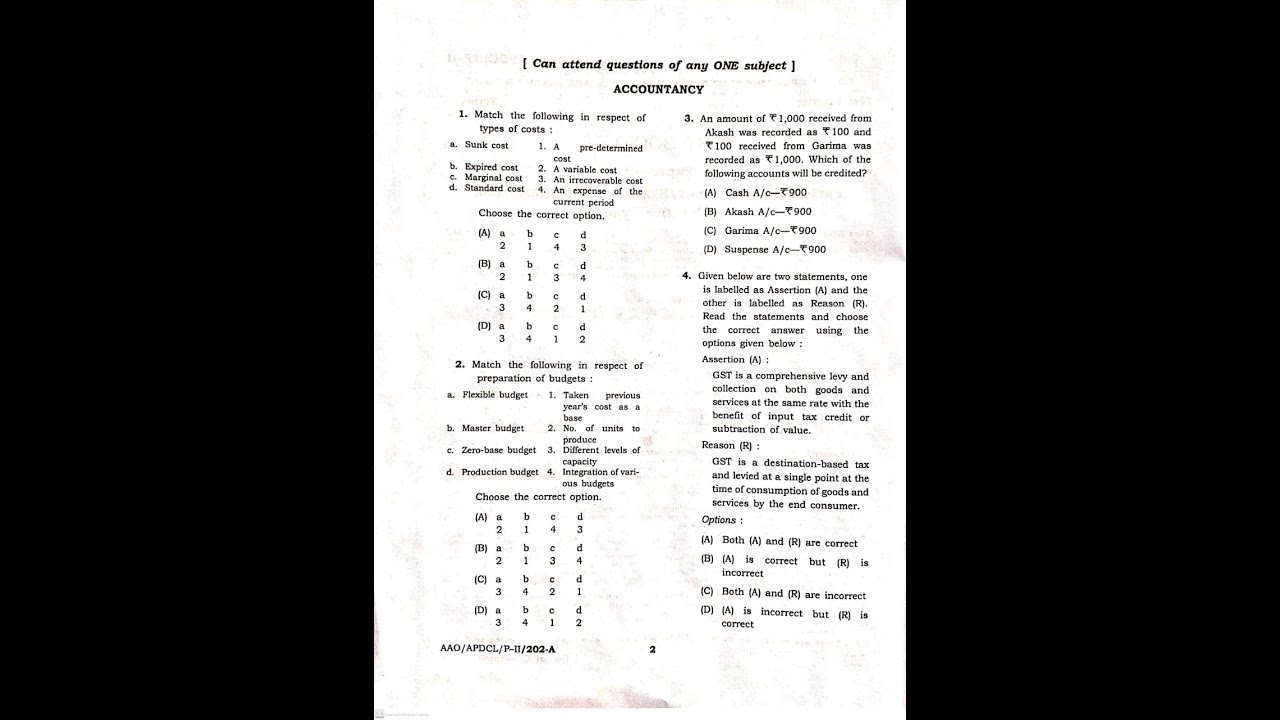 APDCL AAO ACCOUNTANCY Question Paper