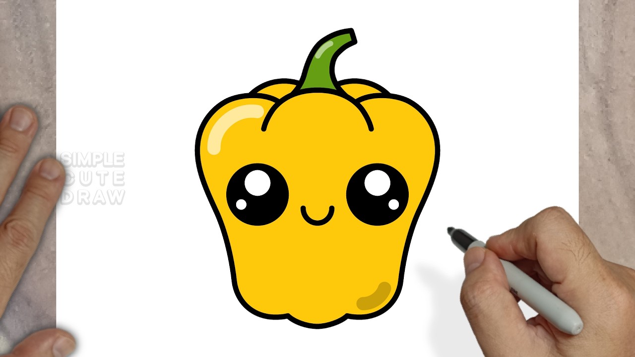 How to Draw a Cute Bell Pepper &ndash; Easy Kawaii Vegetable Drawing for Kids!