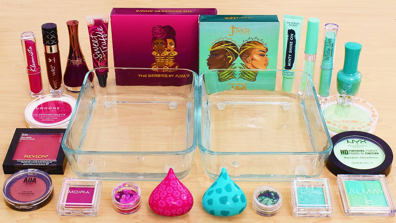 Berry vs Mint - Mixing Makeup Eyeshadow Into Slime ASMR