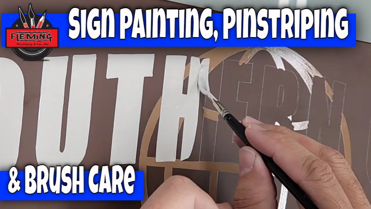 Painted and pinstriped sign with some brush care tips