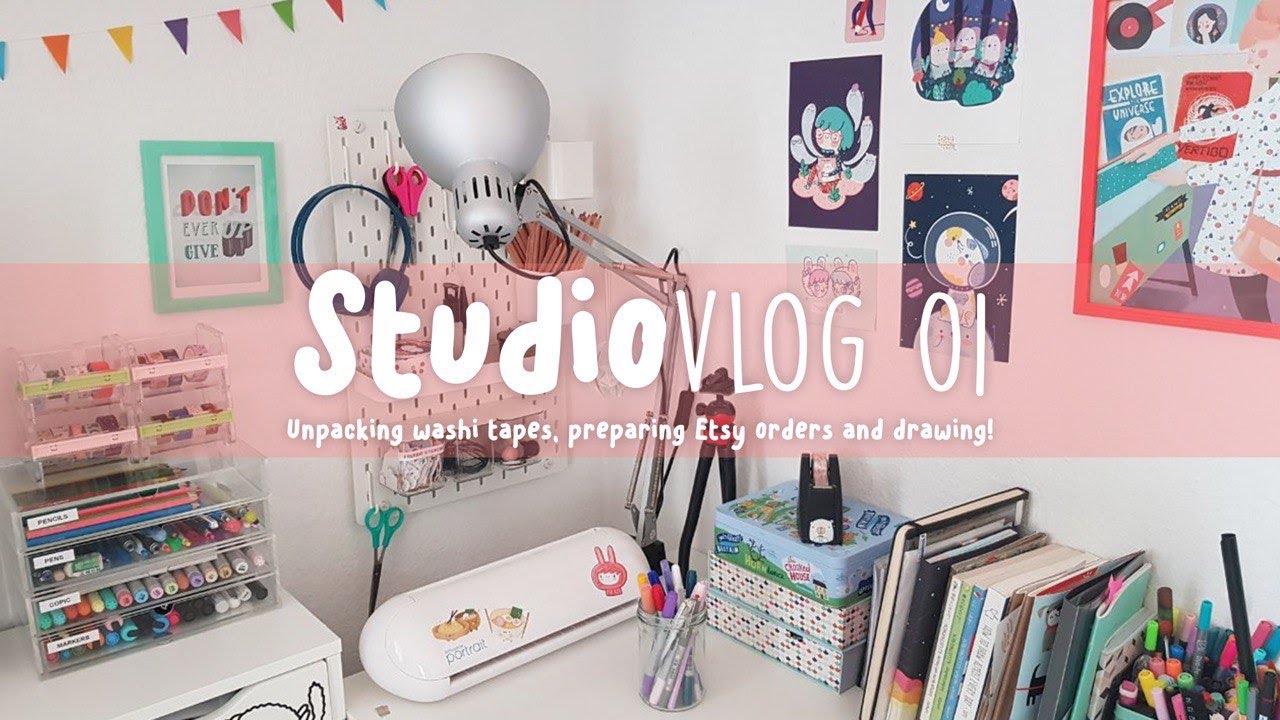 STUDIO VLOG 01 - Unpacking my washi tapes, preparing Etsy orders and drawing!