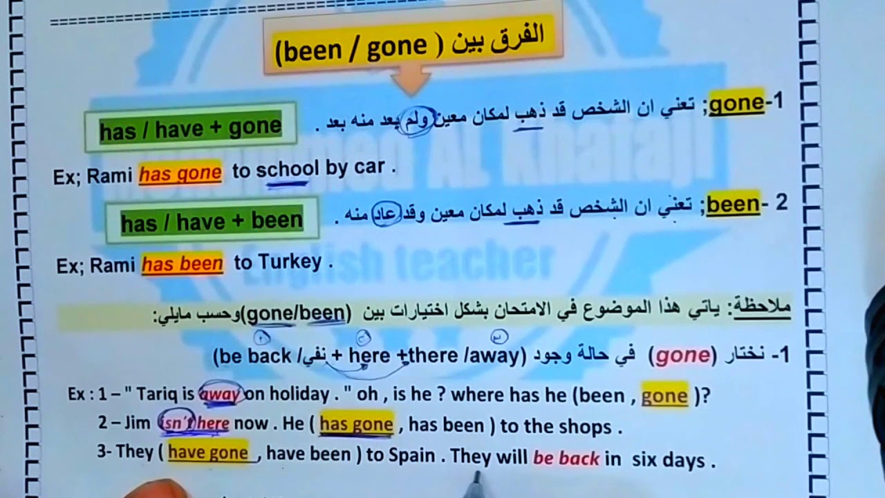 #انكليزي خامس إعدادي/اليونت الاول_ الدرس 9/ الفرق بين been - gone