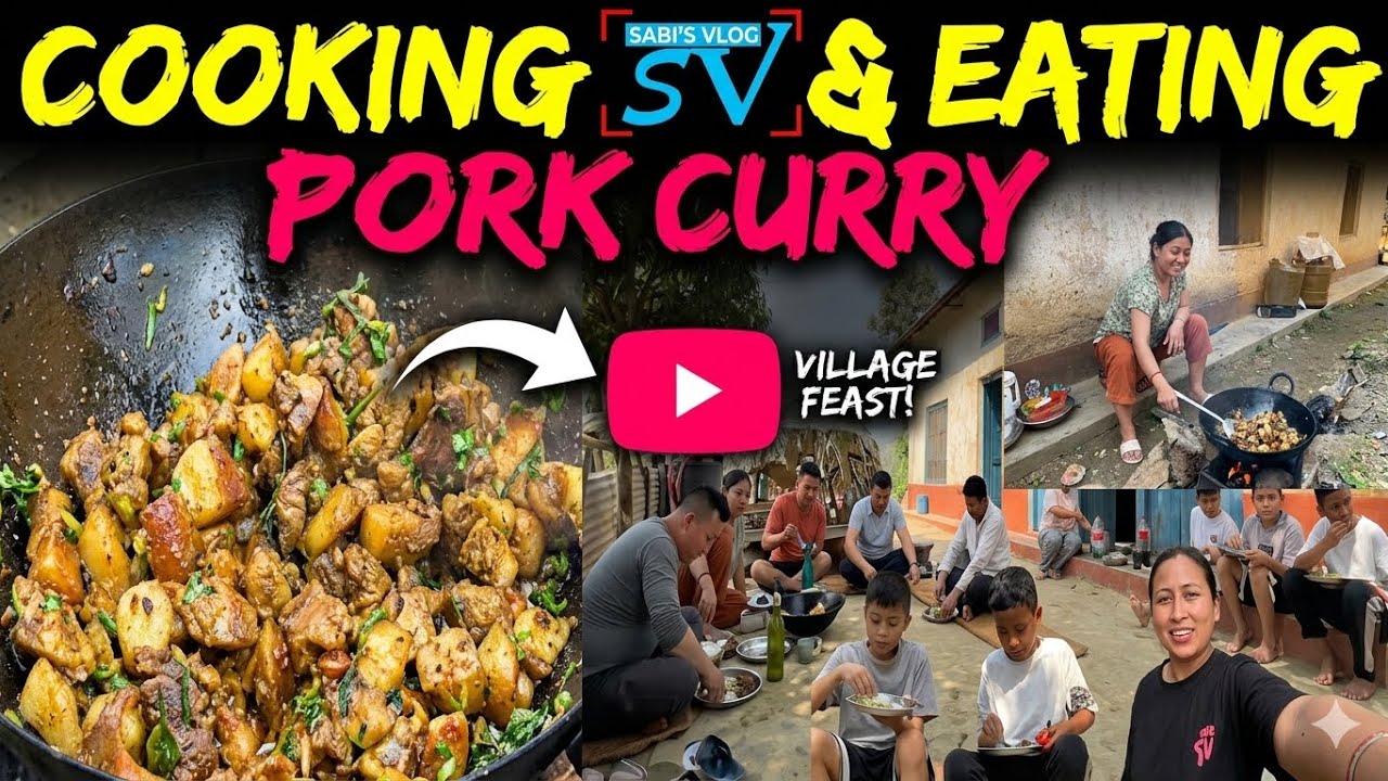 🌾 🏡Village Life Vlog | Cooking Pork Curry 🍲🔥🏞️VILLAGELIFE||2082||FUNNOMENT