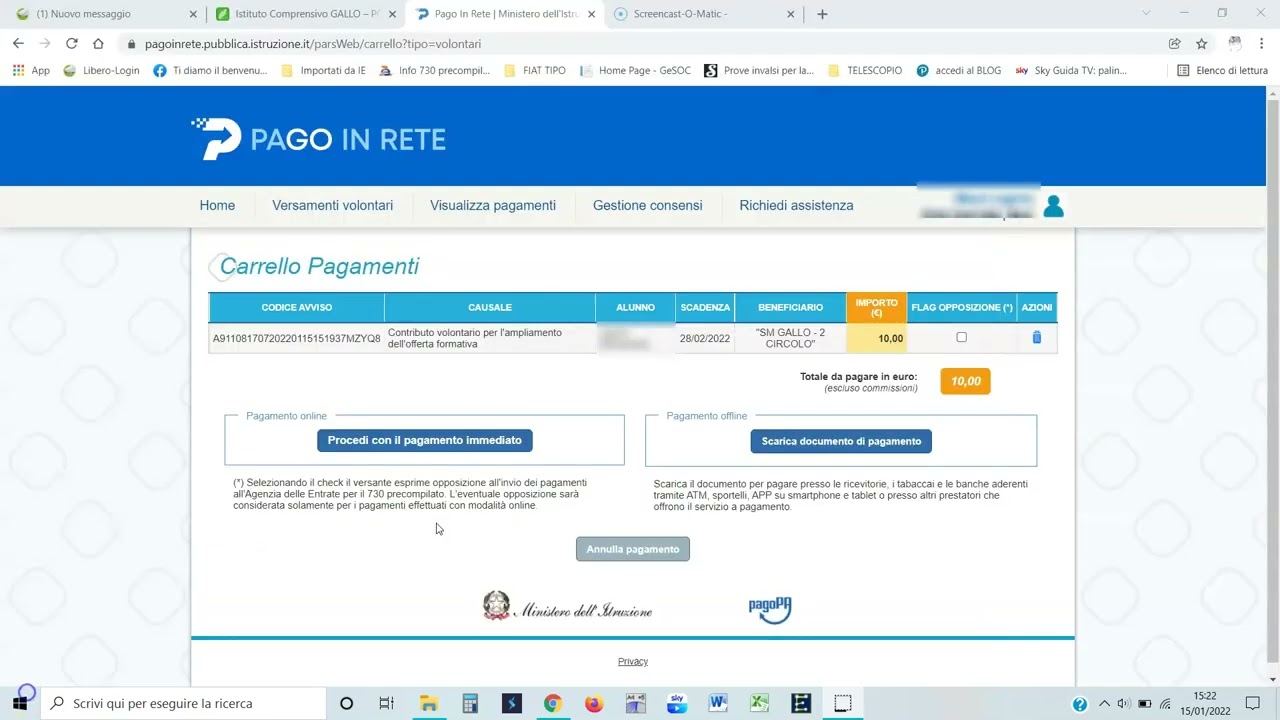 Pagamento contributo volontario scuola tramite 