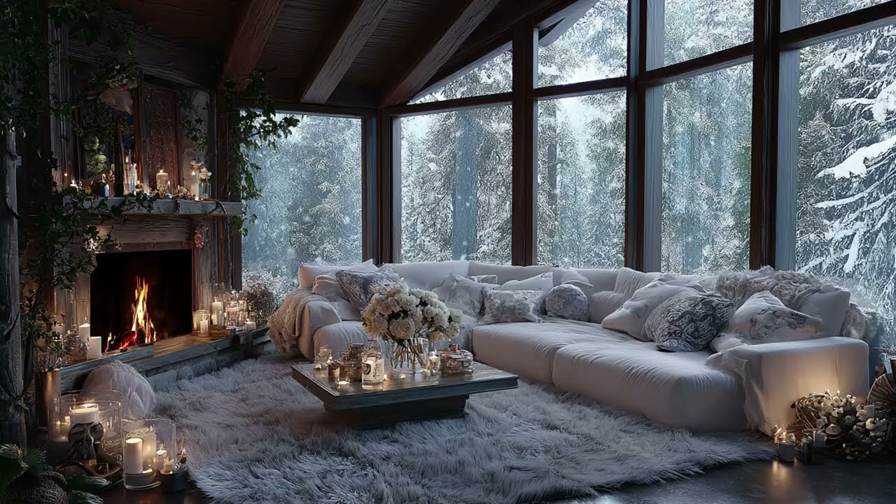 Cozy Cabin Piano As Snow Falls Outside And Fire Burns Slowly For Calm Winter Nights