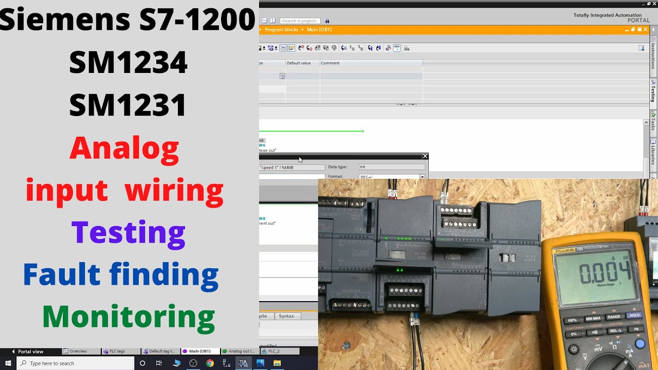 Siemens S7-1200 SM1234 / SM1231 analog input wiring, testing, fault finding and monitoring. English