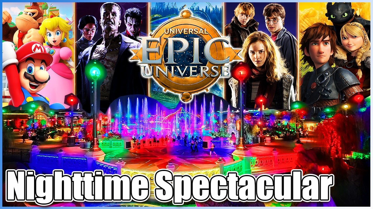 🤩Epic Universe Nighttime Spectacular✨Park Wide Light Show🌟Celestial Park Cosmos Fountain Orlando