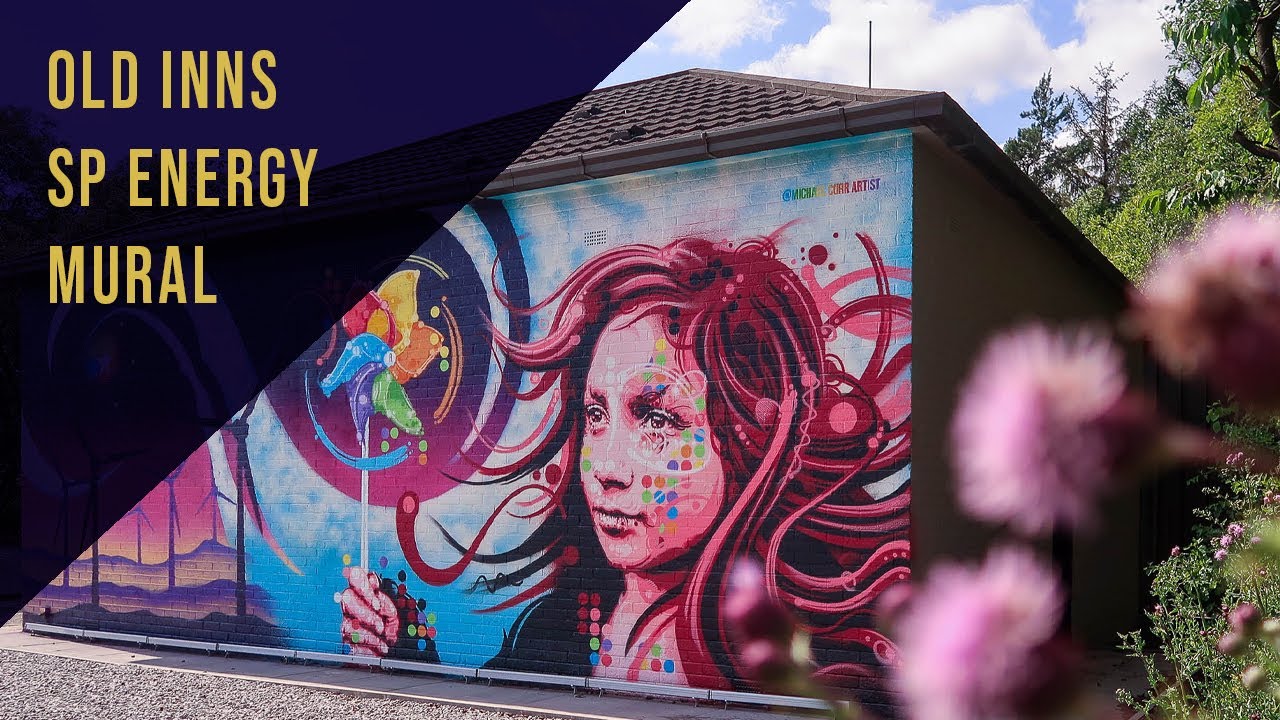 Old Inns Spray Painting Portrait Mural for SP Energy Networks. Street Art. Michael Corr Artist