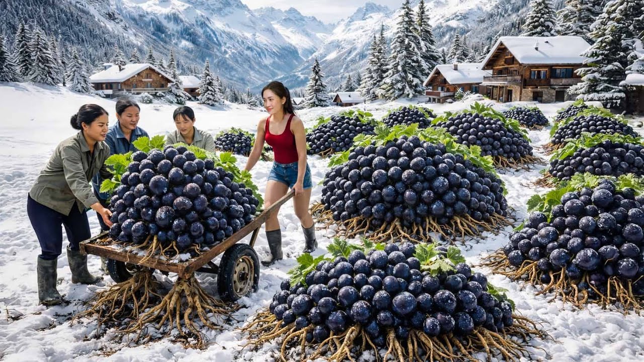 Unbelievable! Harvesting GIANT Grapes on a Frozen Mountaintop Village 😱 SOLD OUT at the Local Market