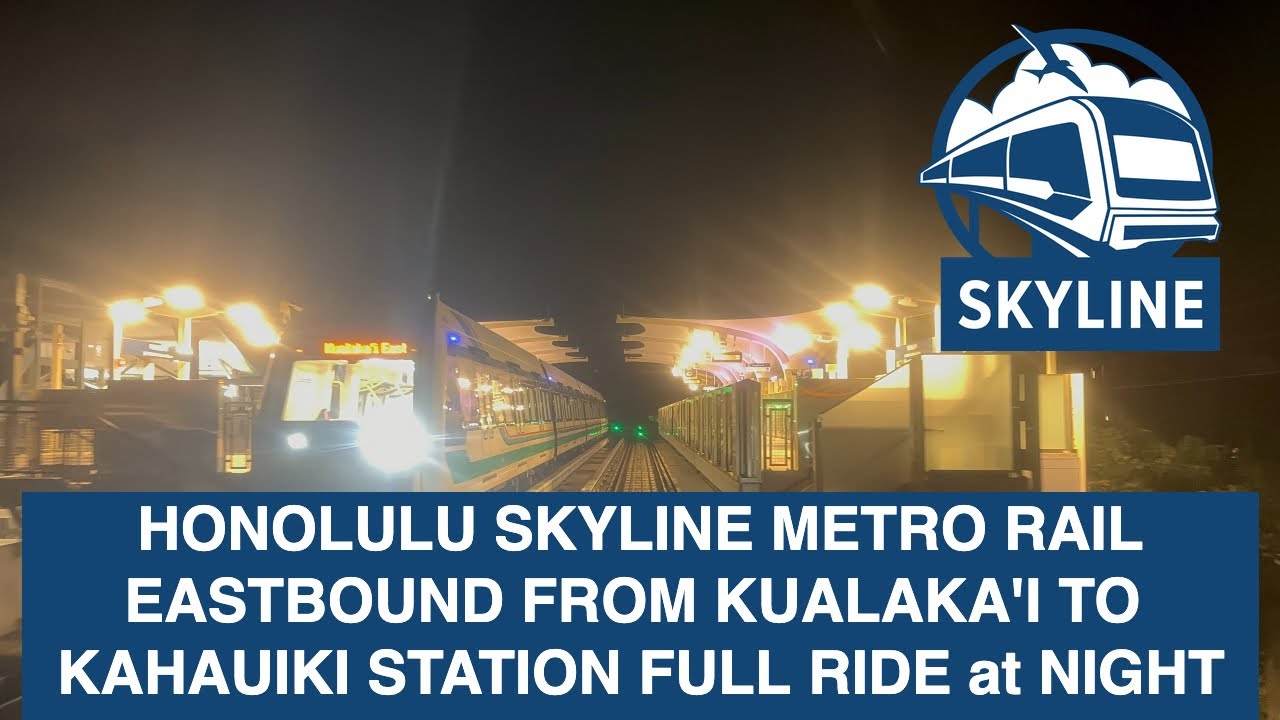 4K Honolulu Skyline Metro Rail Eastbound from Kualakai to Kahauiki Station Full Ride at Night