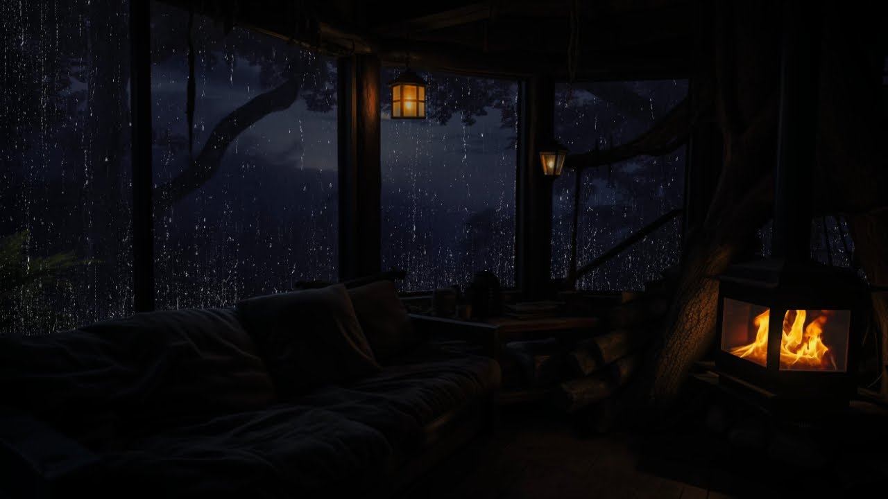 Cozy Fireplace Scene with Winter Stars - Endless Relaxing Loop