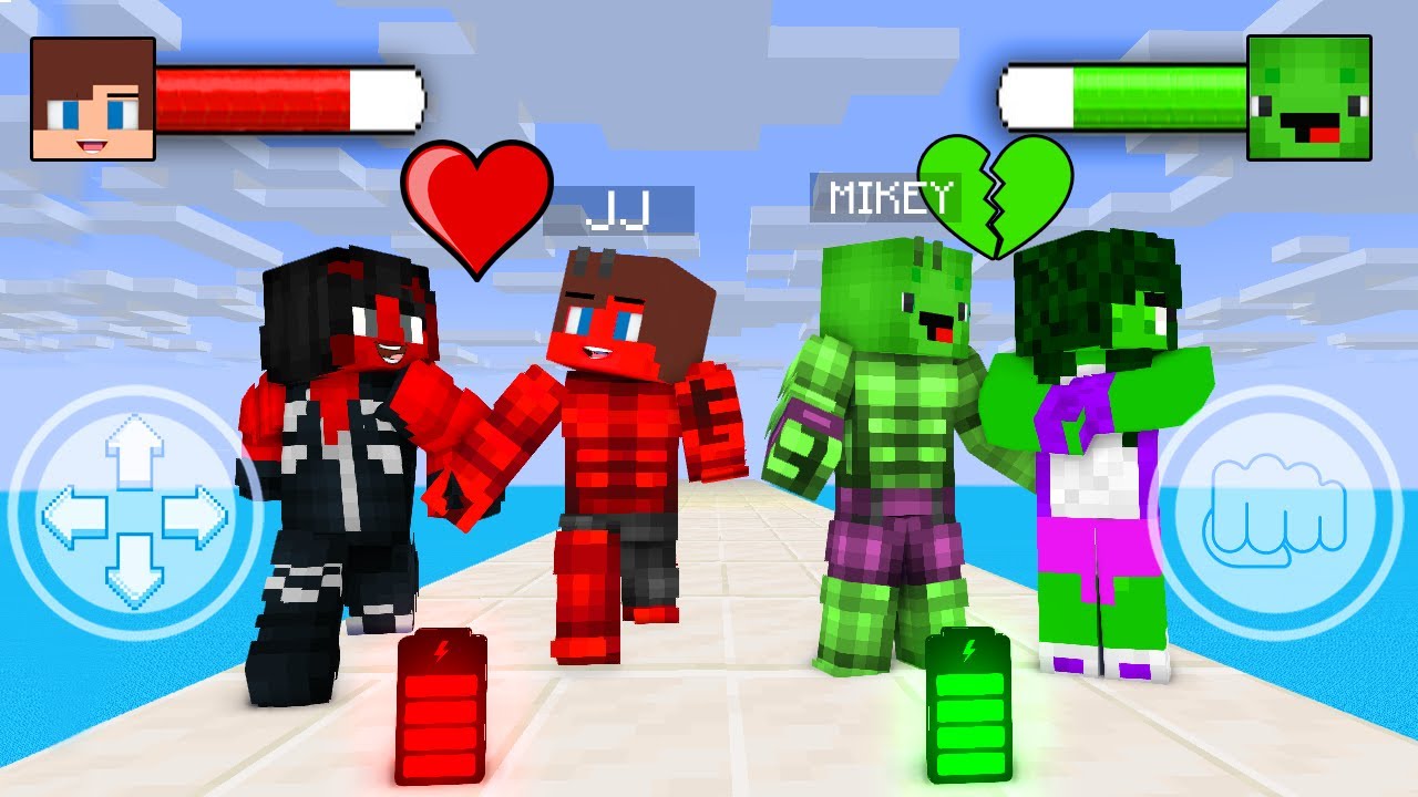 JJ and Mikey HULK LOVE Game - Green Hulk vs Red Hulk - Maizen Minecraft Animation