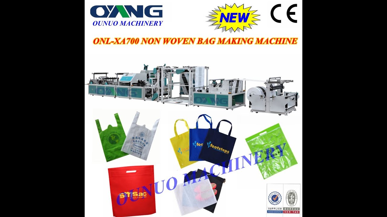 2013 latest non woven box bag making machine with online handle attach