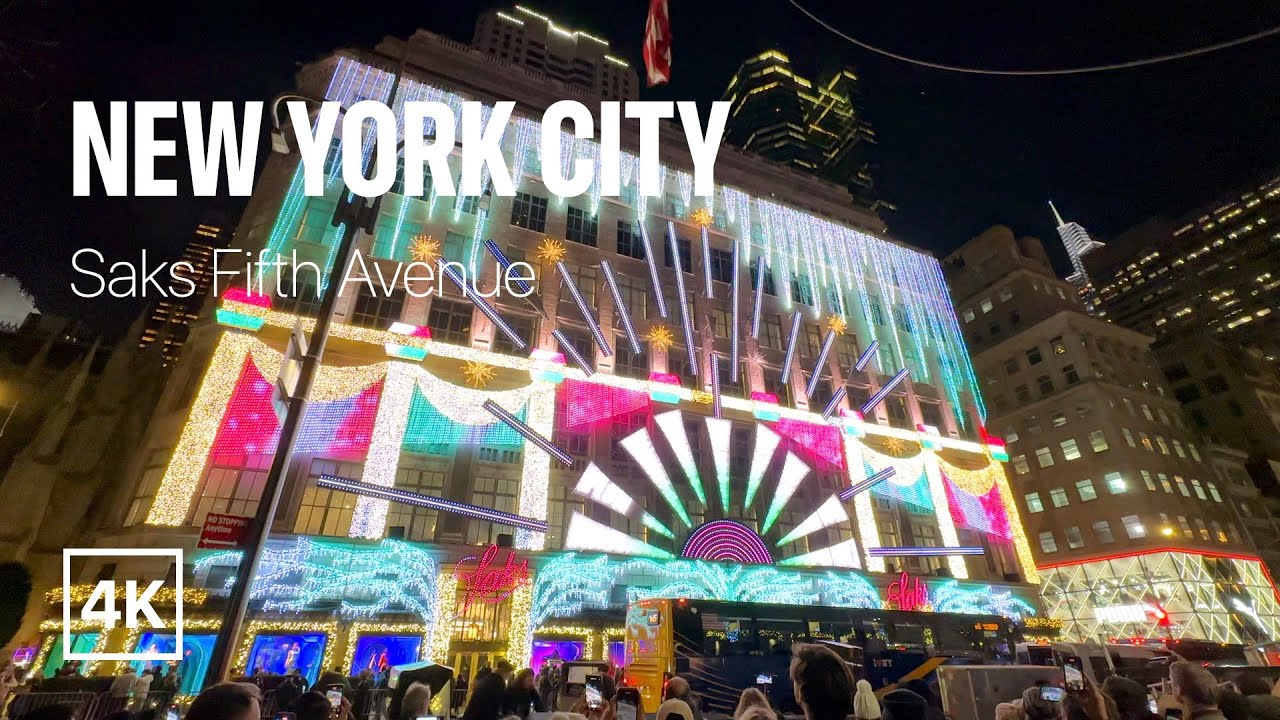 [4K] New York City 🗽 Saks Fifth Avenue Holiday Light Show - Elton John [Nov. 2022]