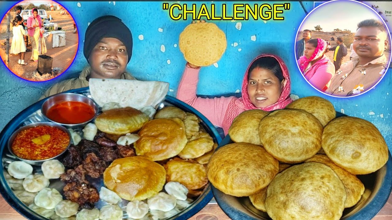Husband Wife Eating Challenge: Village Style Desi BIG THALI with All Different Foods 😋