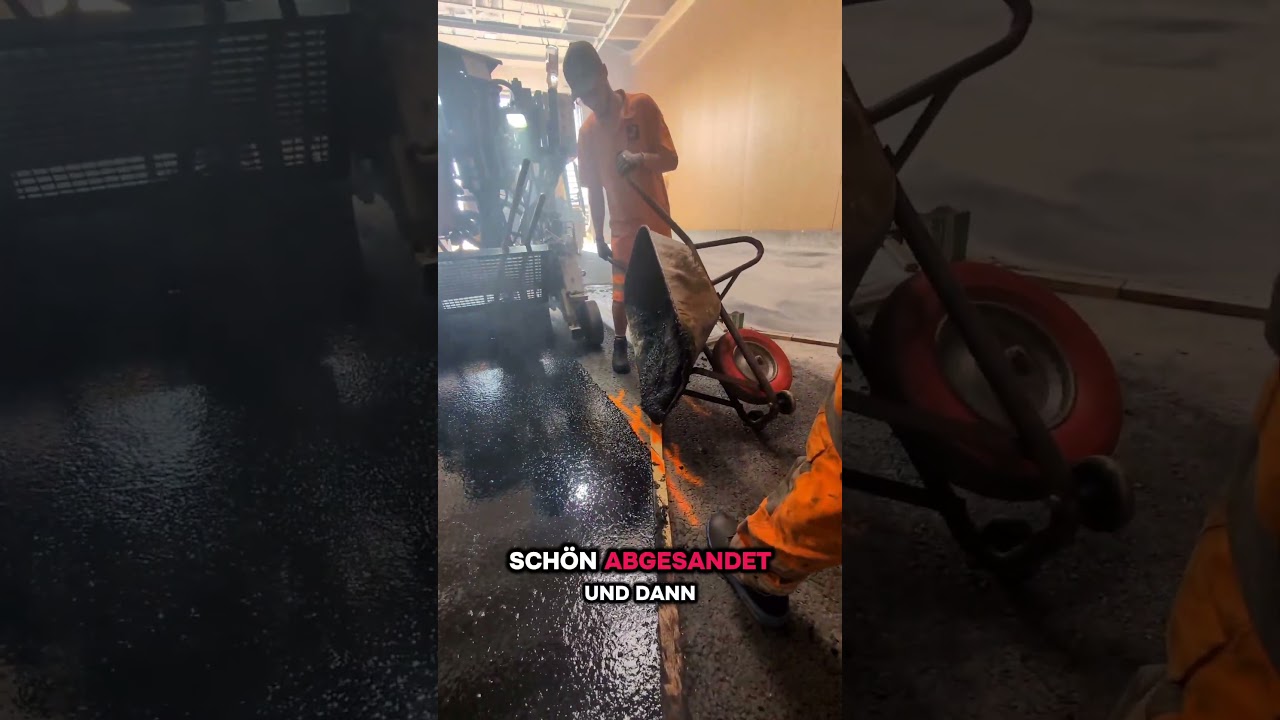 🧱 Gussasphalt f&uuml;r den Waschplatz &ndash; Pr&auml;zisionsarbeit in der Halle! 💦 #stra&szlig;enbau #gussasphalt #bau