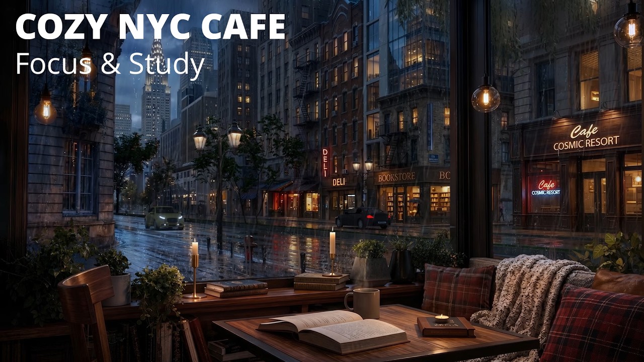 Cozy NYC Cafe Rain Study Room 🌧️ Focus & Study