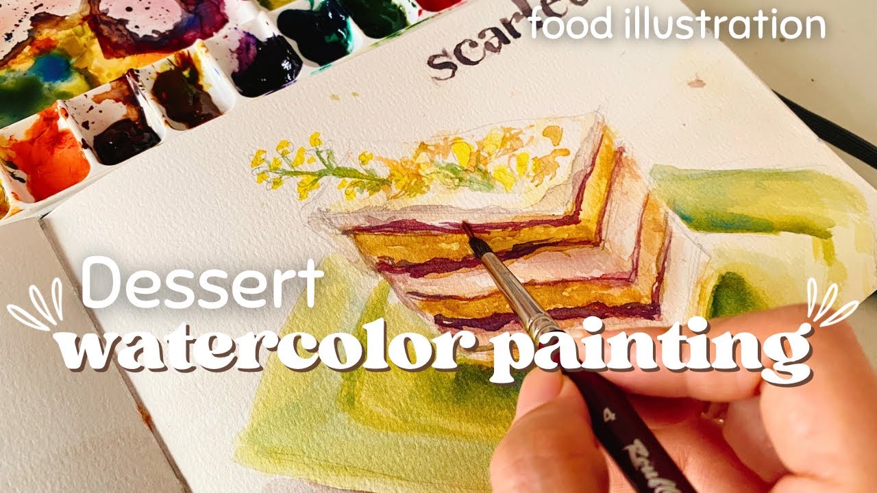 Dessert Watercolor painting at cafe | food illustration | M graham watercolor Etchr Sketchbook