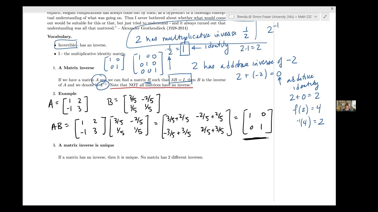 SFU MATH 232 3.5 Обратные матрицы и обратные отображения