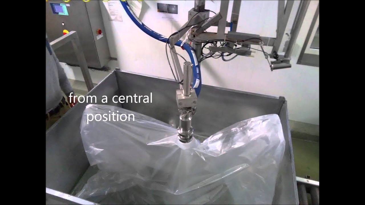 Filling a Qbig T-liner in a Goodpack MB5 container