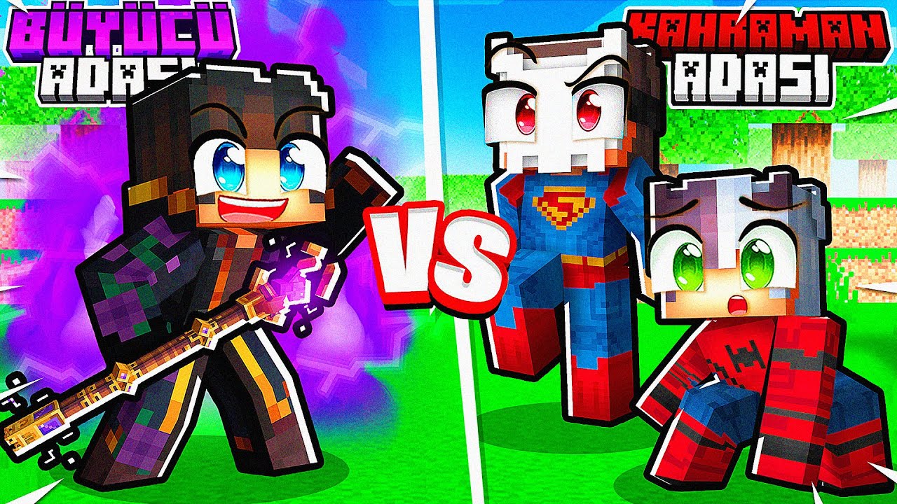 Kahraman Adası VS B&uuml;y&uuml;c&uuml; Adası!! ⚔️ En G&uuml;&ccedil;l&uuml; Hangisi?! 🦸&zwj;♂️🧙 | Minecraft