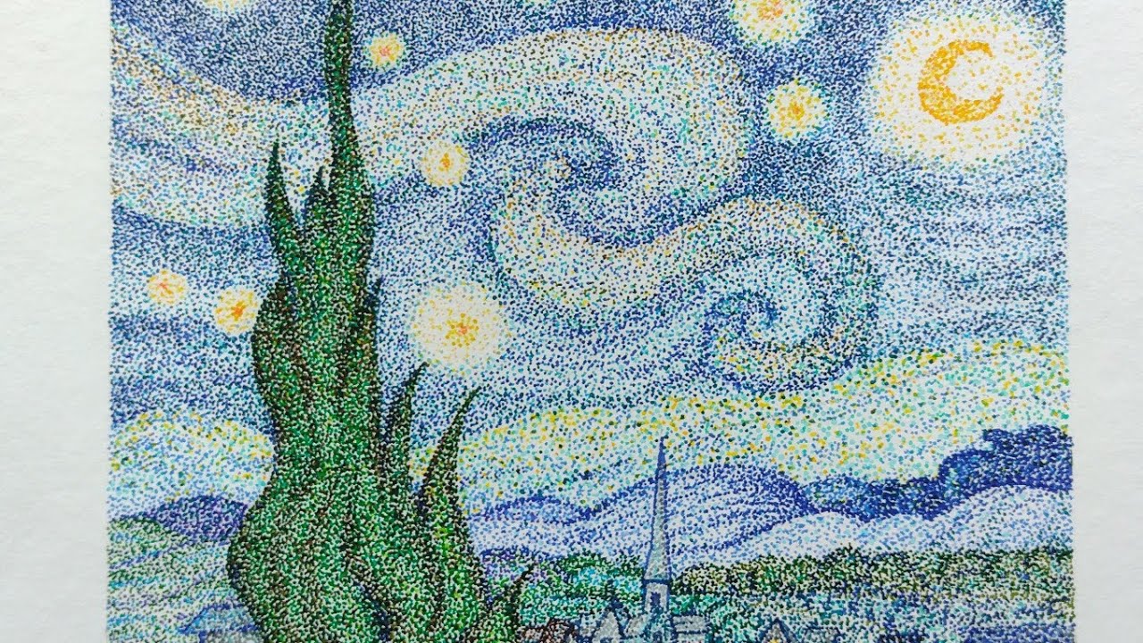 La noche estrellada, puntillismo. The starry night.