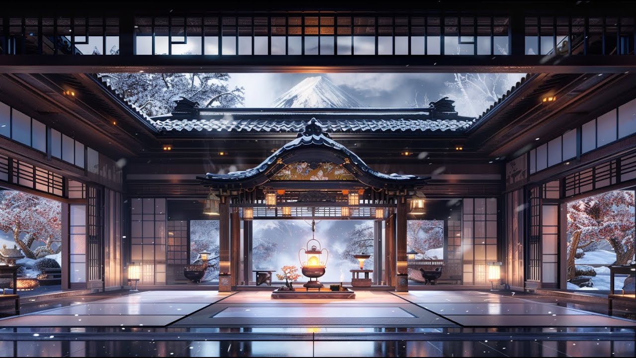 Relaxing Winter Work Music | Japanese Fireplace Background Music for Focus