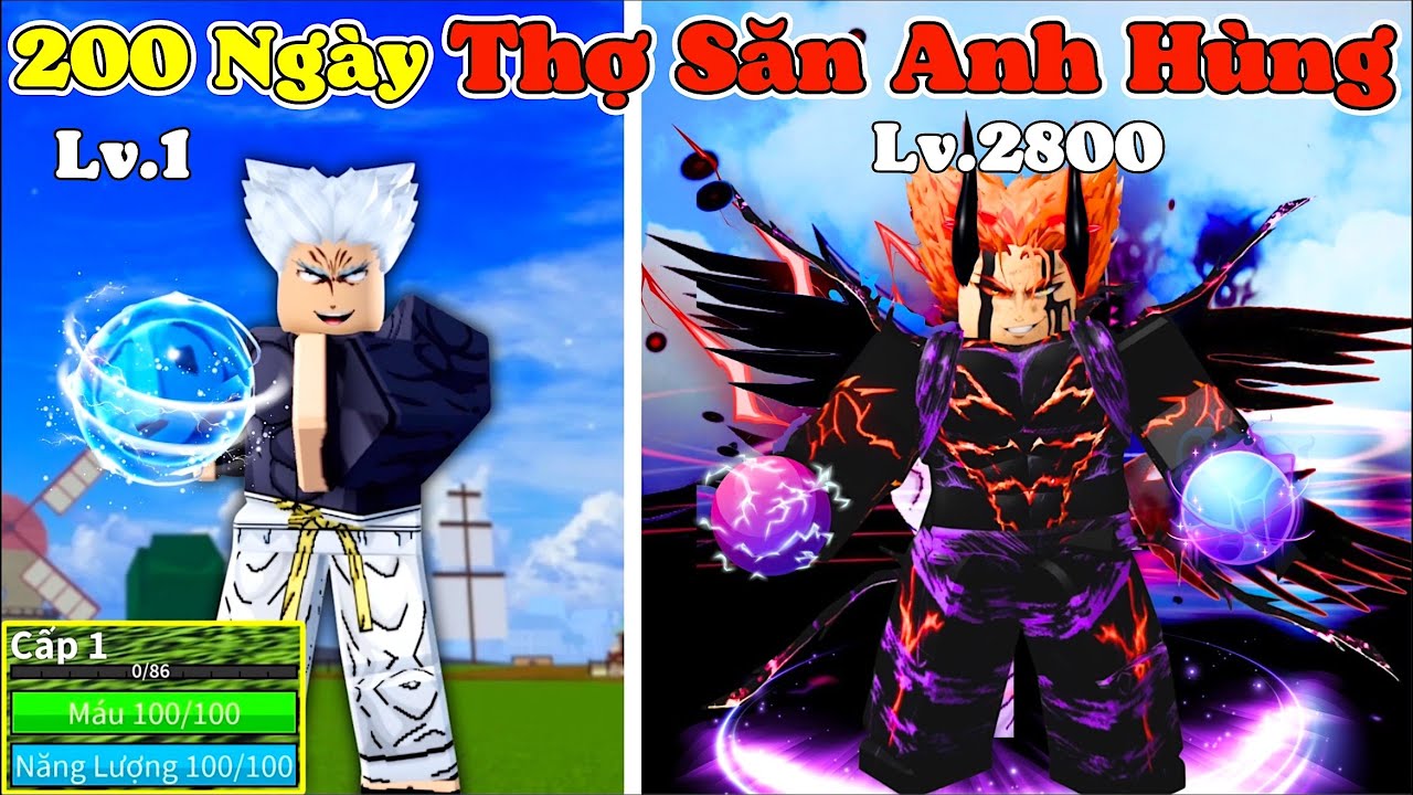 [BloxFruit] 200 Ng&agrave;y Thợ Săn Anh H&ugrave;ng Garou Thức Tỉnh Sức Mạnh Qu&aacute;i Vật Siu B&aacute; Từ Lv1