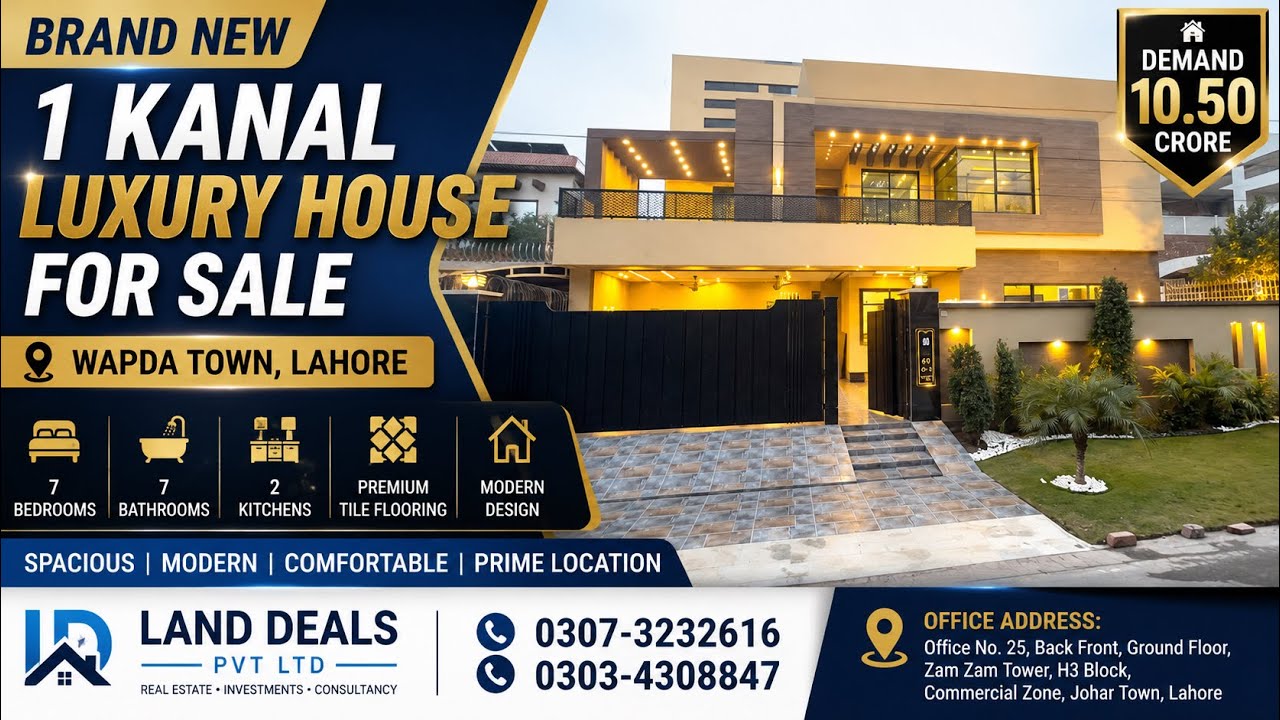 1 Kanal Brand New House for Sale in Wapda Town Lahore | Luxury Living | Prime Location