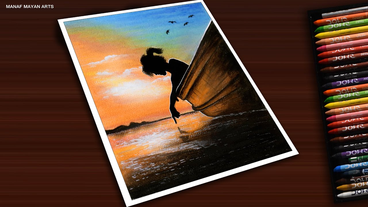 Chill+Out+Girl+Boat | Easy Drawing for Beginners with Wax Crayons | step by step #150