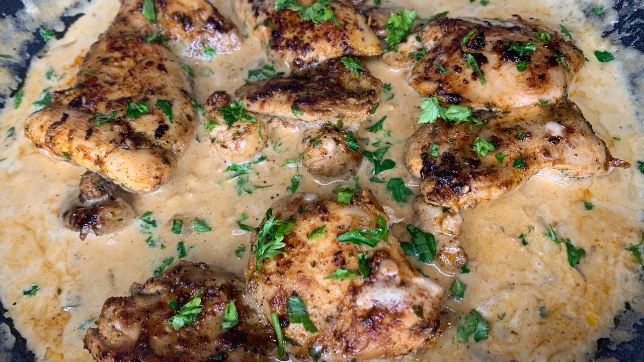 Pan Seared Chicken Thighs in Creamy White Wine Sauce