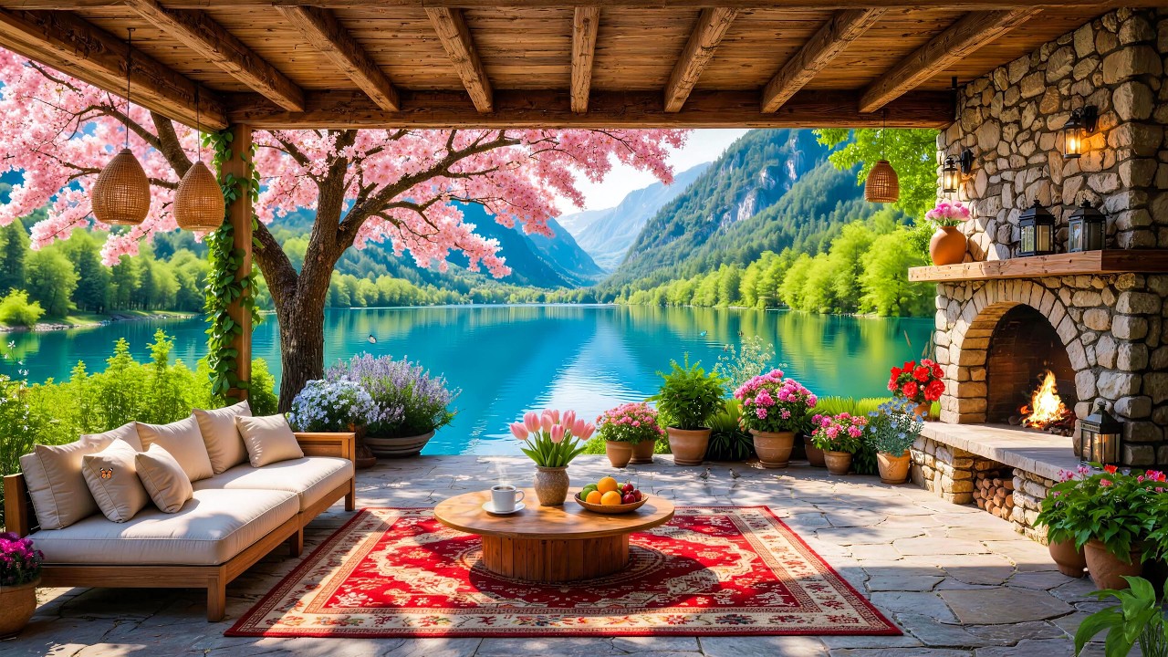 Спокойная атмосфера весеннего утра 🌸 Нежная фортепианная музыка, пение птиц и потрескивание камина