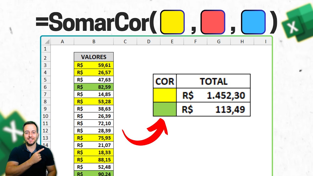 Somar apenas Valores da Cor Verde, Vermelho, Amarelo… Somar por Cor no Excel
