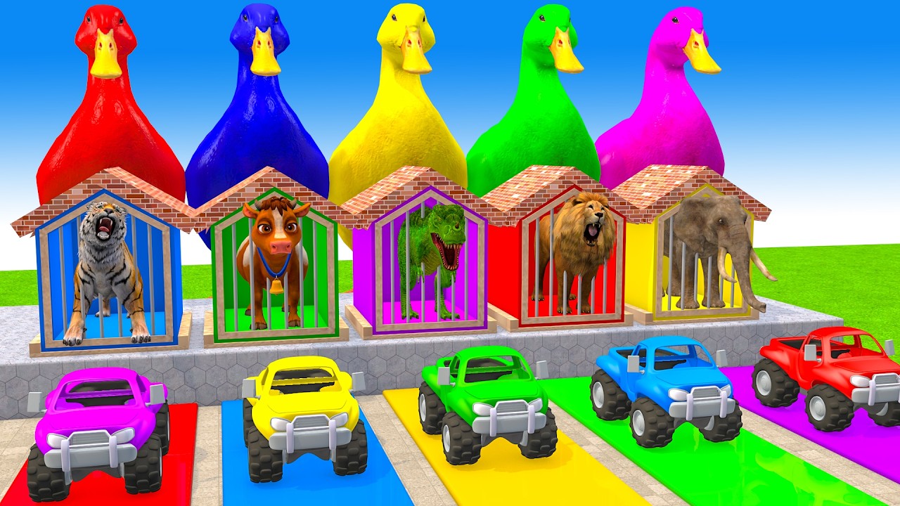 Long Slide Game With Cow Elephant Gorilla Hippopotamus Tiger - 3d Animal Game - Funny 3d Animals